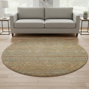 HomeRoots 8' Taupe Brown & Copper Striped Washable Round Rug – Durable, Stylish, Stain Resistant, UV Safe! 695477