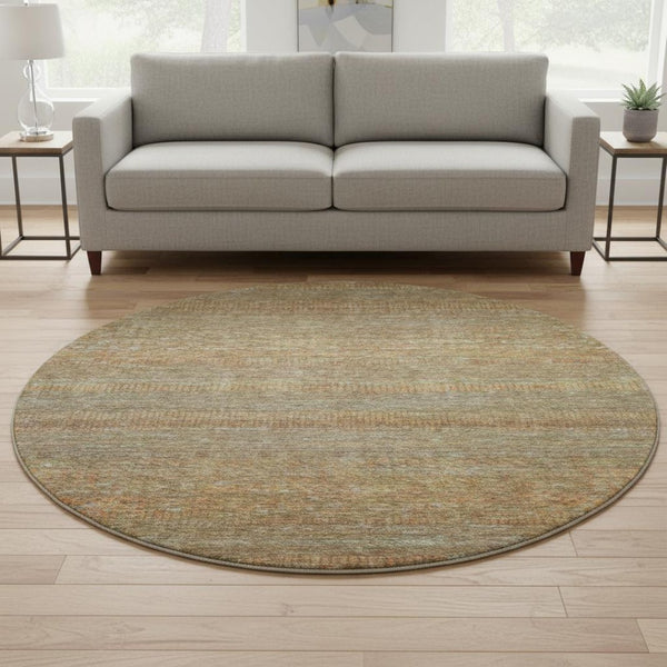HomeRoots 8' Taupe Brown & Copper Striped Washable Round Rug – Durable, Stylish, Stain Resistant, UV Safe! 695477