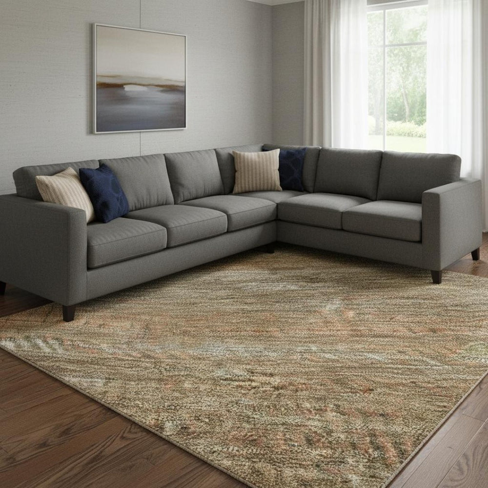 HomeRoots 8' X 10' Taupe Brown & Copper Striped Washable Area Rug with UV Protection for Stylish Living Spaces 695478