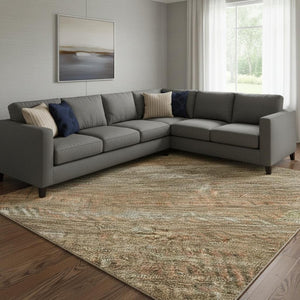 HomeRoots 8' X 10' Taupe Brown & Copper Striped Washable Area Rug with UV Protection for Stylish Living Spaces 695478