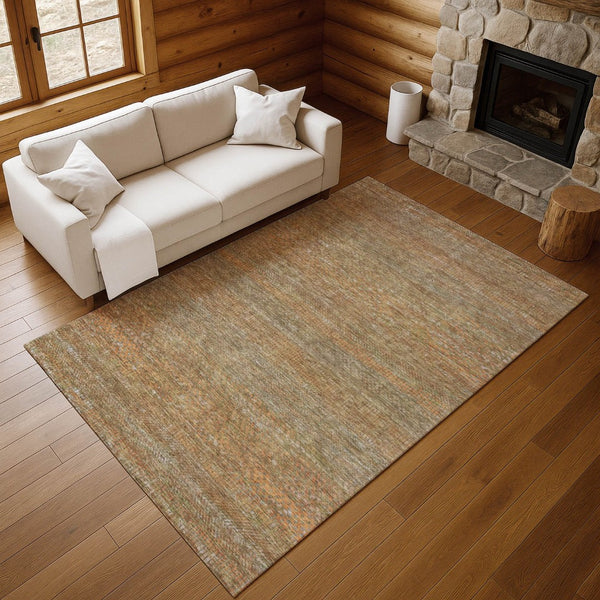 HomeRoots 10' Taupe Brown & Copper Striped Washable Area Rug – Durable, Stylish, UV-Protected for Homes 695480