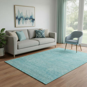 HomeRoots 5' X 8' Aqua and Teal Striped Washable Area Rug – UV-Protected, Stain-Resistant, Durable Design! 695482