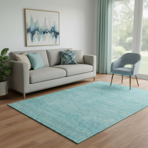 HomeRoots 5' X 8' Aqua and Teal Striped Washable Area Rug – UV-Protected, Stain-Resistant, Durable Design! 695482