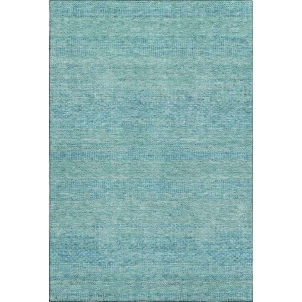 HomeRoots 5' X 8' Aqua and Teal Striped Washable Area Rug – UV-Protected, Stain-Resistant, Durable Design! 695482