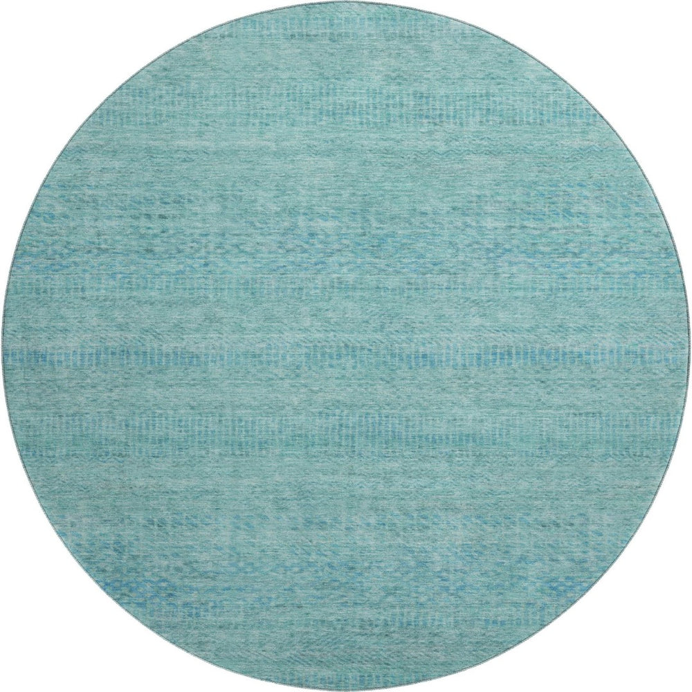 HomeRoots 8' Aqua and Teal Striped Washable Round Rug – UV Protected, Durable, and Perfect for Indoor/Outdoor Use 695483
