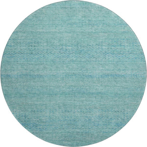 HomeRoots 8' Aqua and Teal Striped Washable Round Rug – UV Protected, Durable, and Perfect for Indoor/Outdoor Use 695483