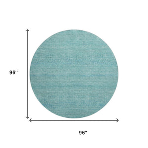 HomeRoots 8' Aqua and Teal Striped Washable Round Rug – UV Protected, Durable, and Perfect for Indoor/Outdoor Use 695483