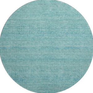 HomeRoots 8' Aqua and Teal Striped Washable Round Rug – UV Protected, Durable, and Perfect for Indoor/Outdoor Use 695483