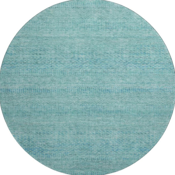HomeRoots 8' Aqua and Teal Striped Washable Round Rug – UV Protected, Durable, and Perfect for Indoor/Outdoor Use 695483