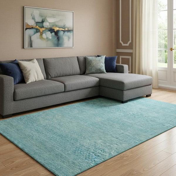 HomeRoots 8' X 10' Aqua & Teal Striped Area Rug – Durable, UV-Protected, Stain-Resistant for Indoor & Outdoor Use 695484