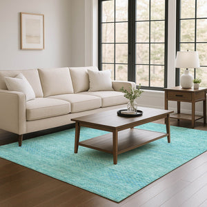 HomeRoots 8' X 10' Aqua & Teal Striped Area Rug – Durable, UV-Protected, Stain-Resistant for Indoor & Outdoor Use 695484