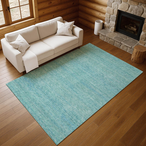 HomeRoots 8' X 10' Aqua & Teal Striped Area Rug – Durable, UV-Protected, Stain-Resistant for Indoor & Outdoor Use 695484