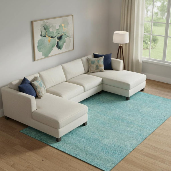 HomeRoots 10' X 14' Aqua & Teal Striped Washable Area Rug - UV Protected, Stain-Resistant for Busy Homes 695486