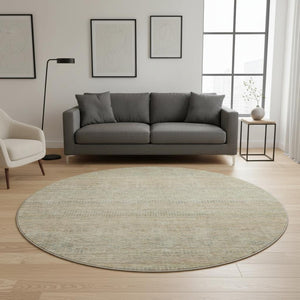 HomeRoots 8' Stylish Washable Round Rug in Beige, Gray & Khaki Stripes - UV Protected & Durable for Homes 695489