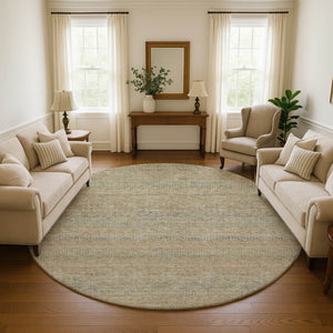 HomeRoots 8' Stylish Washable Round Rug in Beige, Gray & Khaki Stripes - UV Protected & Durable for Homes 695489