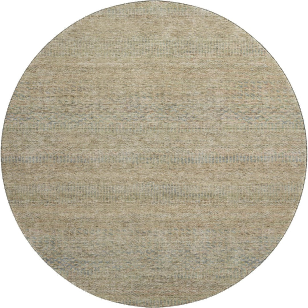HomeRoots 8' Stylish Washable Round Rug in Beige, Gray & Khaki Stripes - UV Protected & Durable for Homes 695489