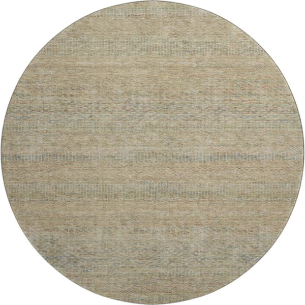 HomeRoots 8' Stylish Washable Round Rug in Beige, Gray & Khaki Stripes - UV Protected & Durable for Homes 695489