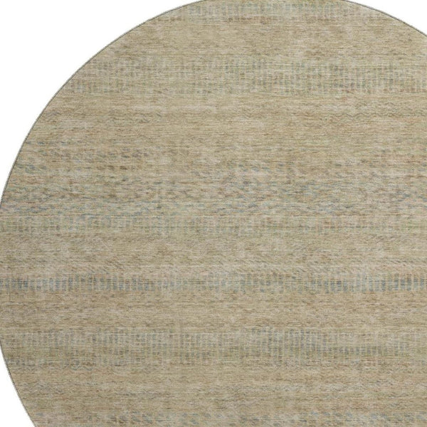 HomeRoots 8' Stylish Washable Round Rug in Beige, Gray & Khaki Stripes - UV Protected & Durable for Homes 695489