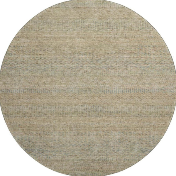 HomeRoots 8' Stylish Washable Round Rug in Beige, Gray & Khaki Stripes - UV Protected & Durable for Homes 695489