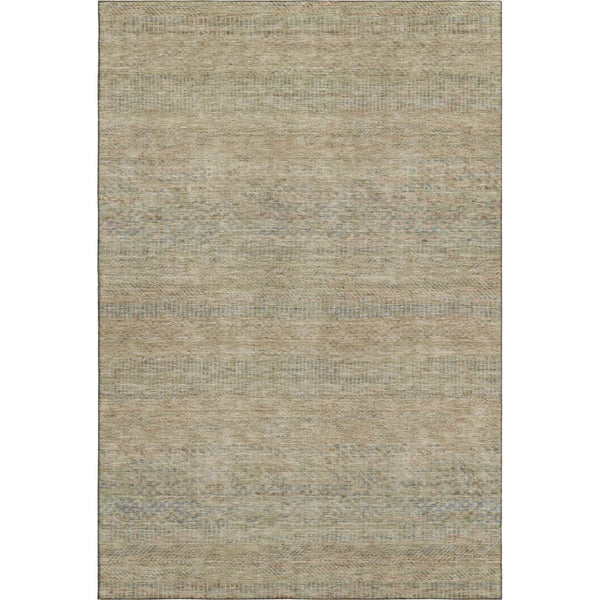 HomeRoots 9' X 12' Striped Area Rug in Beige, Gray & Khaki - Washable, Stain-Resistant, UV Protected Design 695491
