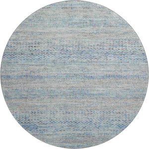 HomeRoots 8' Blue Gray and Ivory Striped Round Rug - Washable, UV-Protected, Perfect for Homes with Kids & Pets 695495