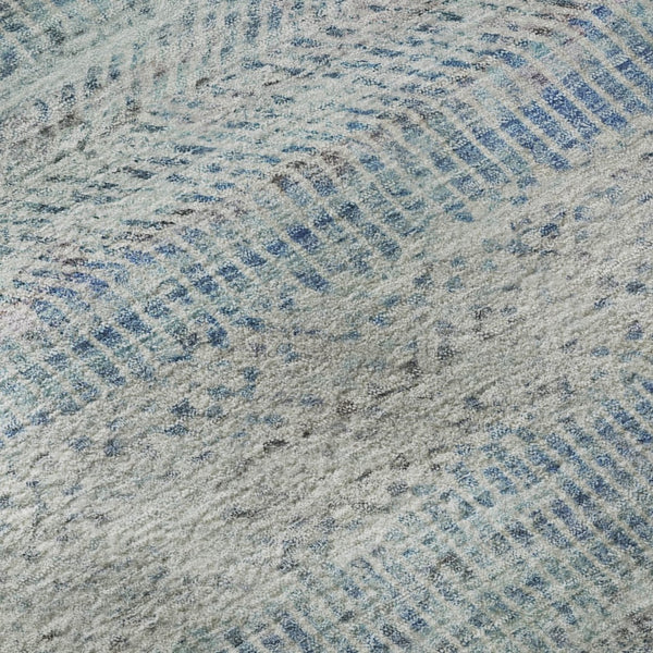 HomeRoots 8' Blue Gray and Ivory Striped Round Rug - Washable, UV-Protected, Perfect for Homes with Kids & Pets 695495