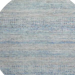 HomeRoots 8' Blue Gray and Ivory Striped Round Rug - Washable, UV-Protected, Perfect for Homes with Kids & Pets 695495
