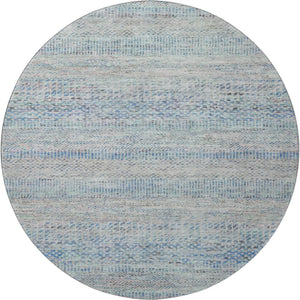 HomeRoots 8' Blue Gray and Ivory Striped Round Rug - Washable, UV-Protected, Perfect for Homes with Kids & Pets 695495