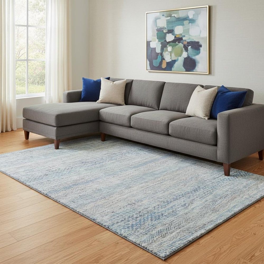 HomeRoots 8' X 10' Washable Blue Gray and Ivory Striped Area Rug with UV Protection for High-Traffic Spaces 695496