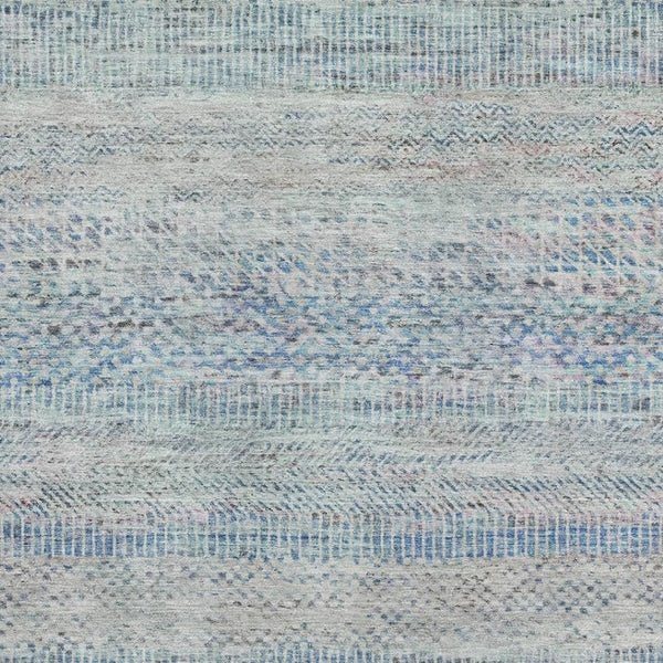 HomeRoots 8' X 10' Washable Blue Gray and Ivory Striped Area Rug with UV Protection for High-Traffic Spaces 695496