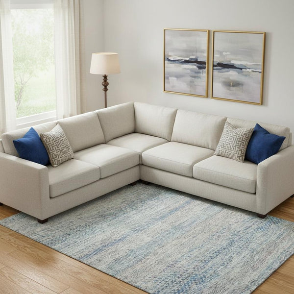 HomeRoots 9' X 12' Stylish Blue Gray & Ivory Striped Washable Area Rug with UV Protection for Any Space 695497