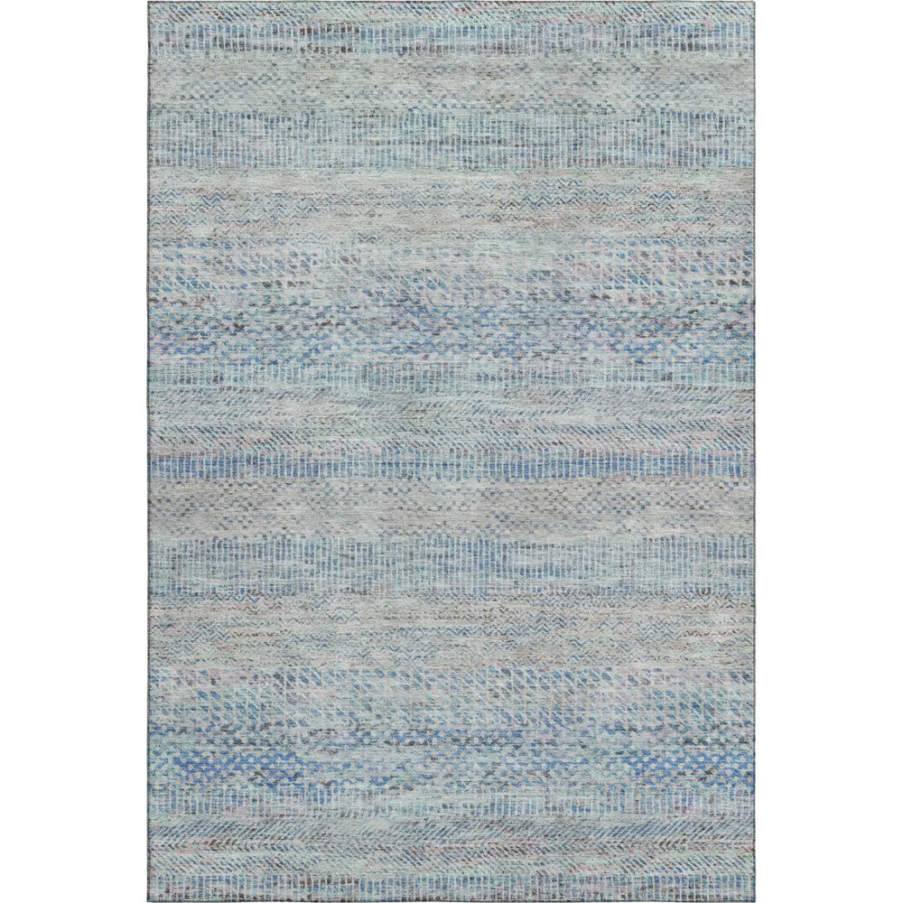 HomeRoots 9' X 12' Stylish Blue Gray & Ivory Striped Washable Area Rug with UV Protection for Any Space 695497