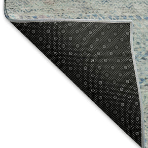 HomeRoots 9' X 12' Stylish Blue Gray & Ivory Striped Washable Area Rug with UV Protection for Any Space 695497