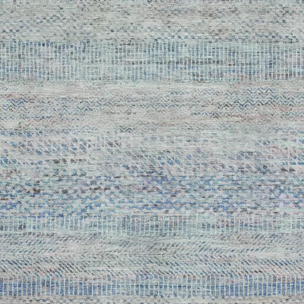 HomeRoots 9' X 12' Stylish Blue Gray & Ivory Striped Washable Area Rug with UV Protection for Any Space 695497