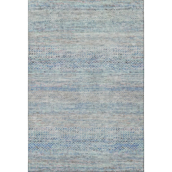 HomeRoots 9' X 12' Stylish Blue Gray & Ivory Striped Washable Area Rug with UV Protection for Any Space 695497