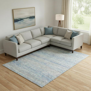 HomeRoots 10' Stylish Blue Gray and Ivory Striped Washable Area Rug - Durable, Stain Resistant with UV Protection 695498