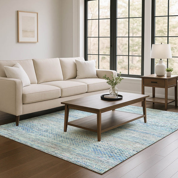 HomeRoots 10' Stylish Blue Gray and Ivory Striped Washable Area Rug - Durable, Stain Resistant with UV Protection 695498