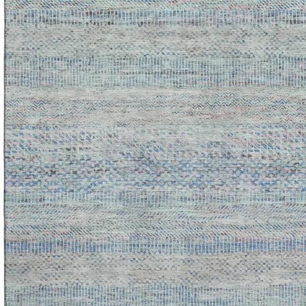 HomeRoots 10' Stylish Blue Gray and Ivory Striped Washable Area Rug - Durable, Stain Resistant with UV Protection 695498