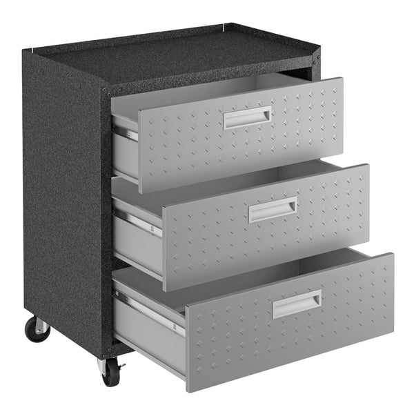 English Elm Rolling Metal Garage Cabinet with Locking Doors Diamond Texture Industrial Storage Dark Grey B365P398226