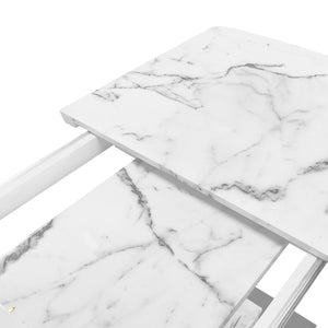 English Elm Modern Extendable Rectangle Dining Table With Elegant White Marble Top & Sturdy Metal Base Design W757P242761
