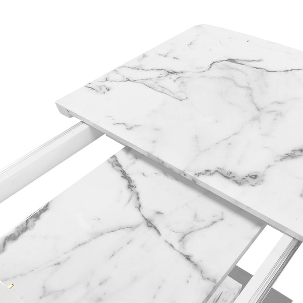 English Elm Modern Extendable Rectangle Dining Table With Elegant White Marble Top & Sturdy Metal Base Design W757P242761