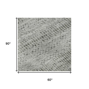 HomeRoots 5' X 8' Stylish Gray Charcoal & Silver Striped Washable Area Rug with UV Protection & Durability 695500