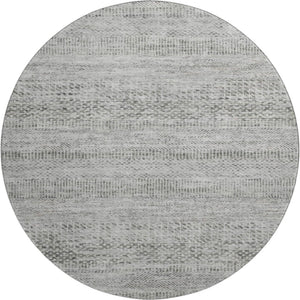 HomeRoots 8' Gray Charcoal and Silver Striped Washable Round Rug with UV Protection for High-Traffic Areas 695501