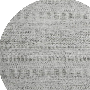 HomeRoots 8' Gray Charcoal and Silver Striped Washable Round Rug with UV Protection for High-Traffic Areas 695501