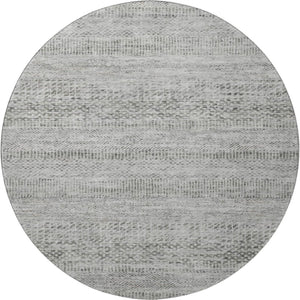HomeRoots 8' Gray Charcoal and Silver Striped Washable Round Rug with UV Protection for High-Traffic Areas 695501