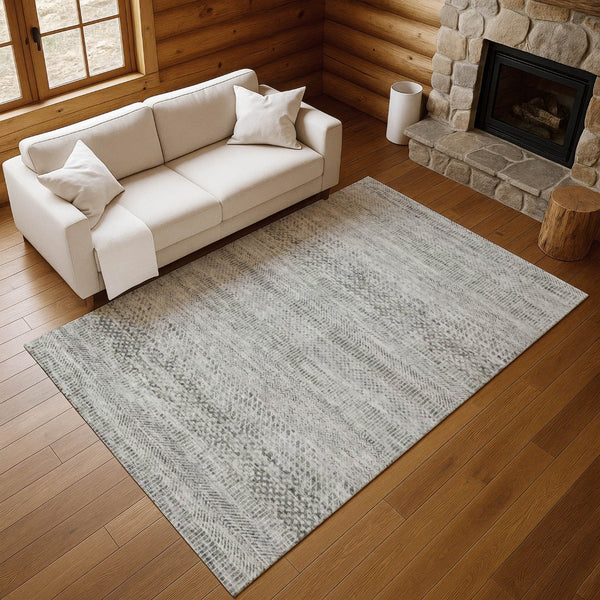 HomeRoots 8' X 10' Stylish Gray Charcoal & Silver Striped Washable Area Rug with UV Protection & Durability 695502