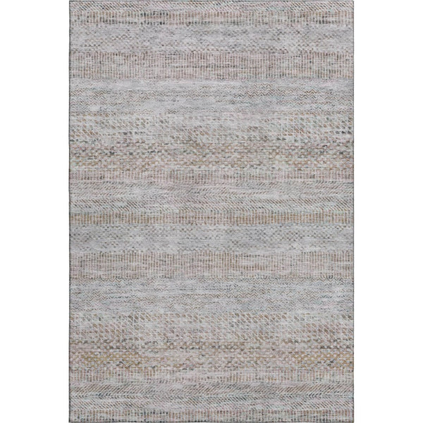 HomeRoots 5' X 8' Stylish Linen Gray & Taupe Striped Area Rug - Washable, UV Protected, Non-Slip Backing 695506