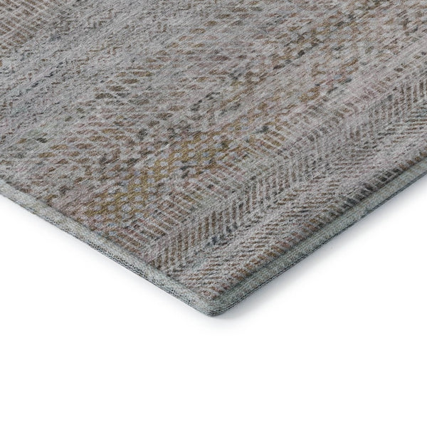 HomeRoots 5' X 8' Stylish Linen Gray & Taupe Striped Area Rug - Washable, UV Protected, Non-Slip Backing 695506