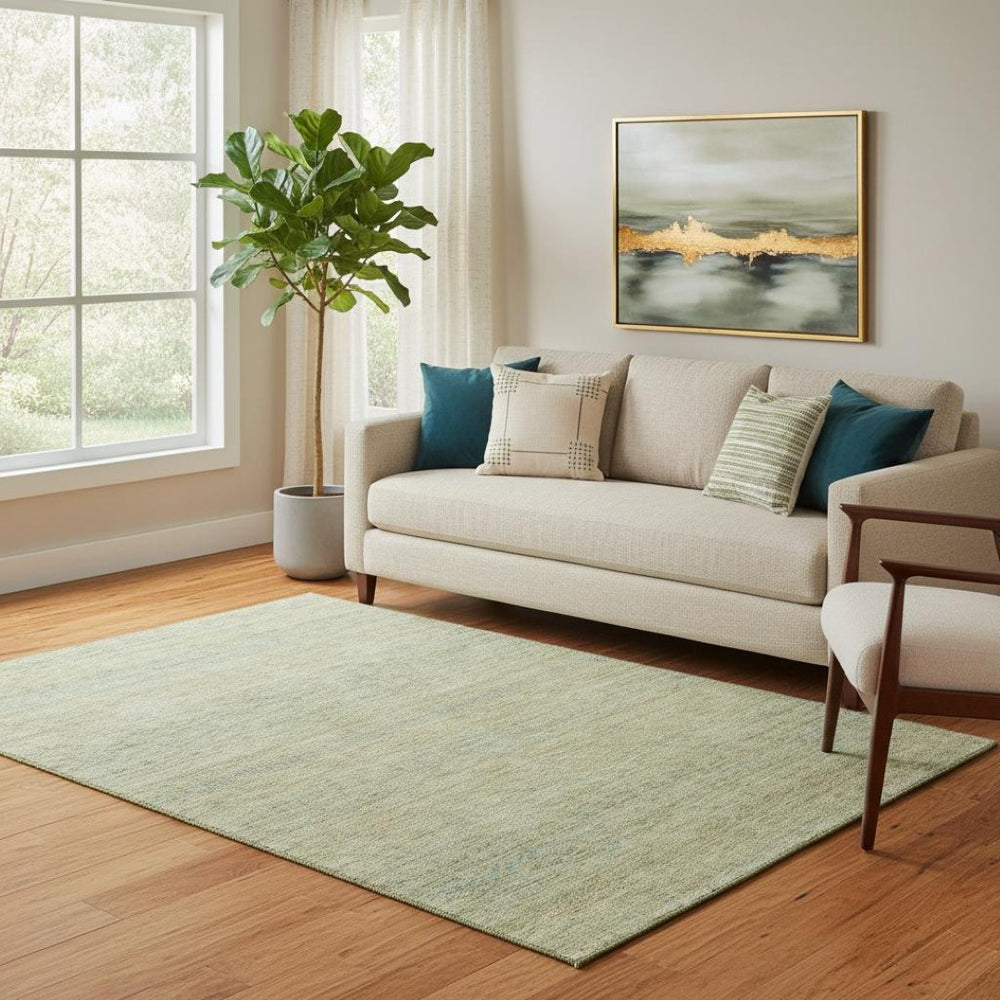 HomeRoots 5' X 8' Stylish Wheat Gold and Green Striped Area Rug with UV Protection, Easy Care & Non-Slip Backing 695512