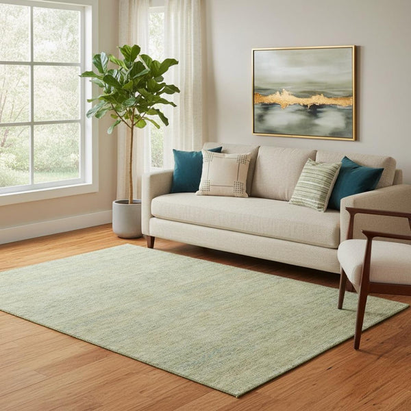 HomeRoots 5' X 8' Stylish Wheat Gold and Green Striped Area Rug with UV Protection, Easy Care & Non-Slip Backing 695512